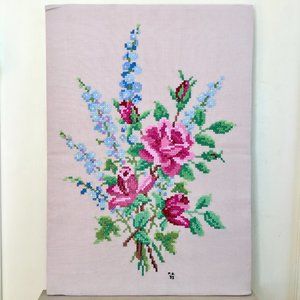 Vintage pink floral tapestry, made in Italy 1953